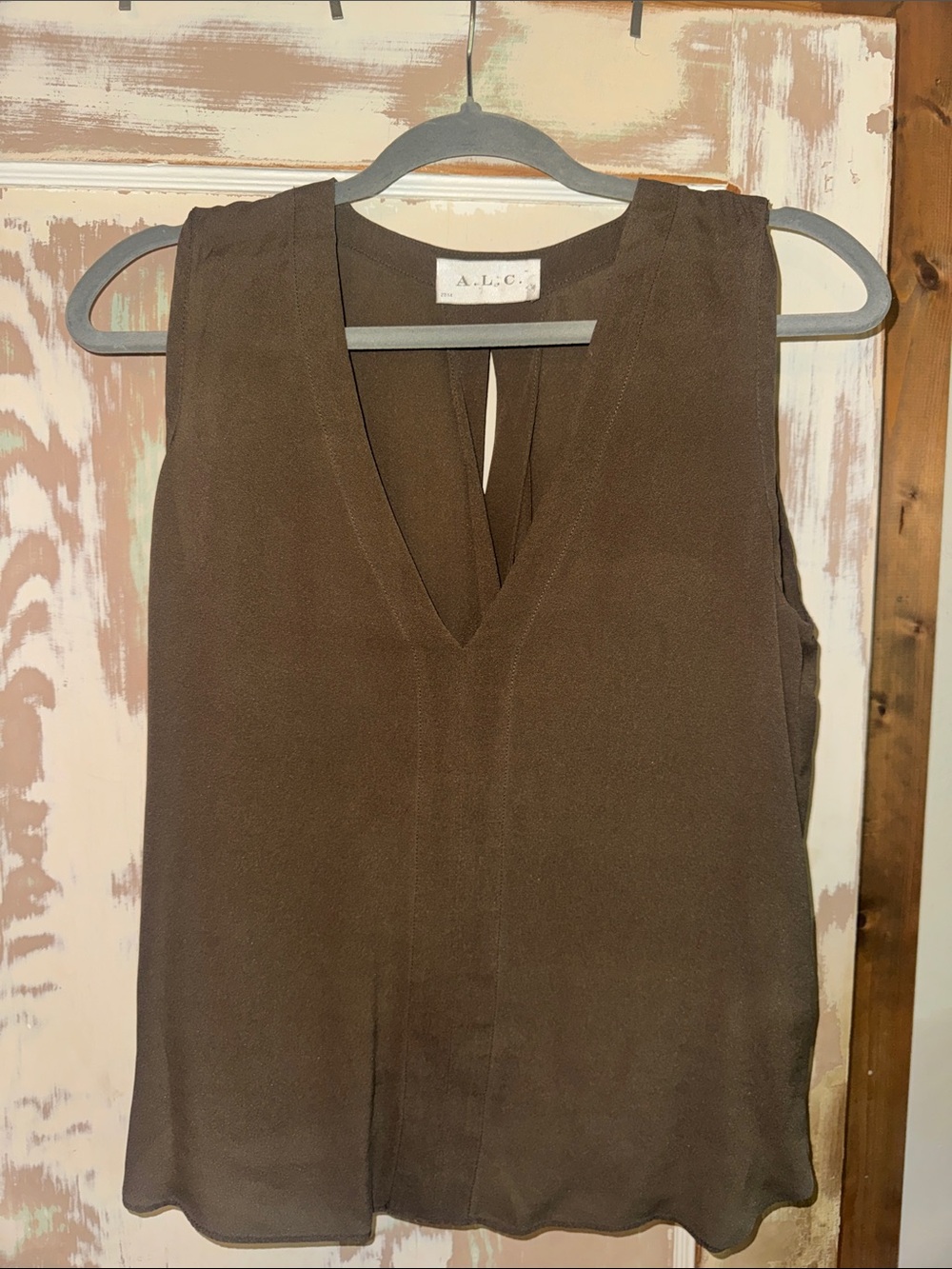 A.L.C. Olive V-Neck Sleeveless Silk Camisole
